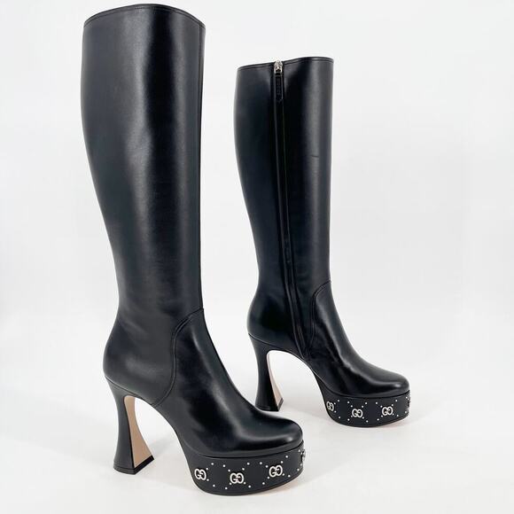 NWB Gucci Black Janaya Platform GG Studded Tall Knee High Boot size EU 38 - Picture 3 of 16
